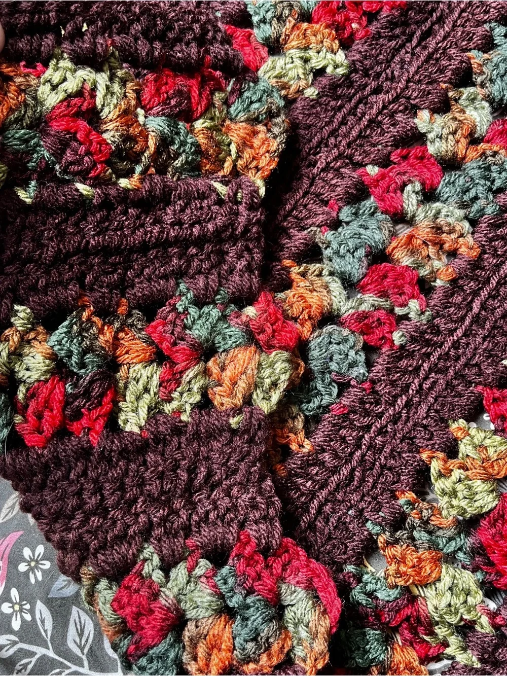 Hand crocheted large throw fall autumn colors 54 x 70